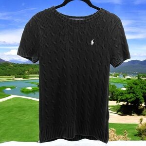 Vintage Y2K Ralph Lauren Sport Black Cableknit Old Money Country Club Top Size M